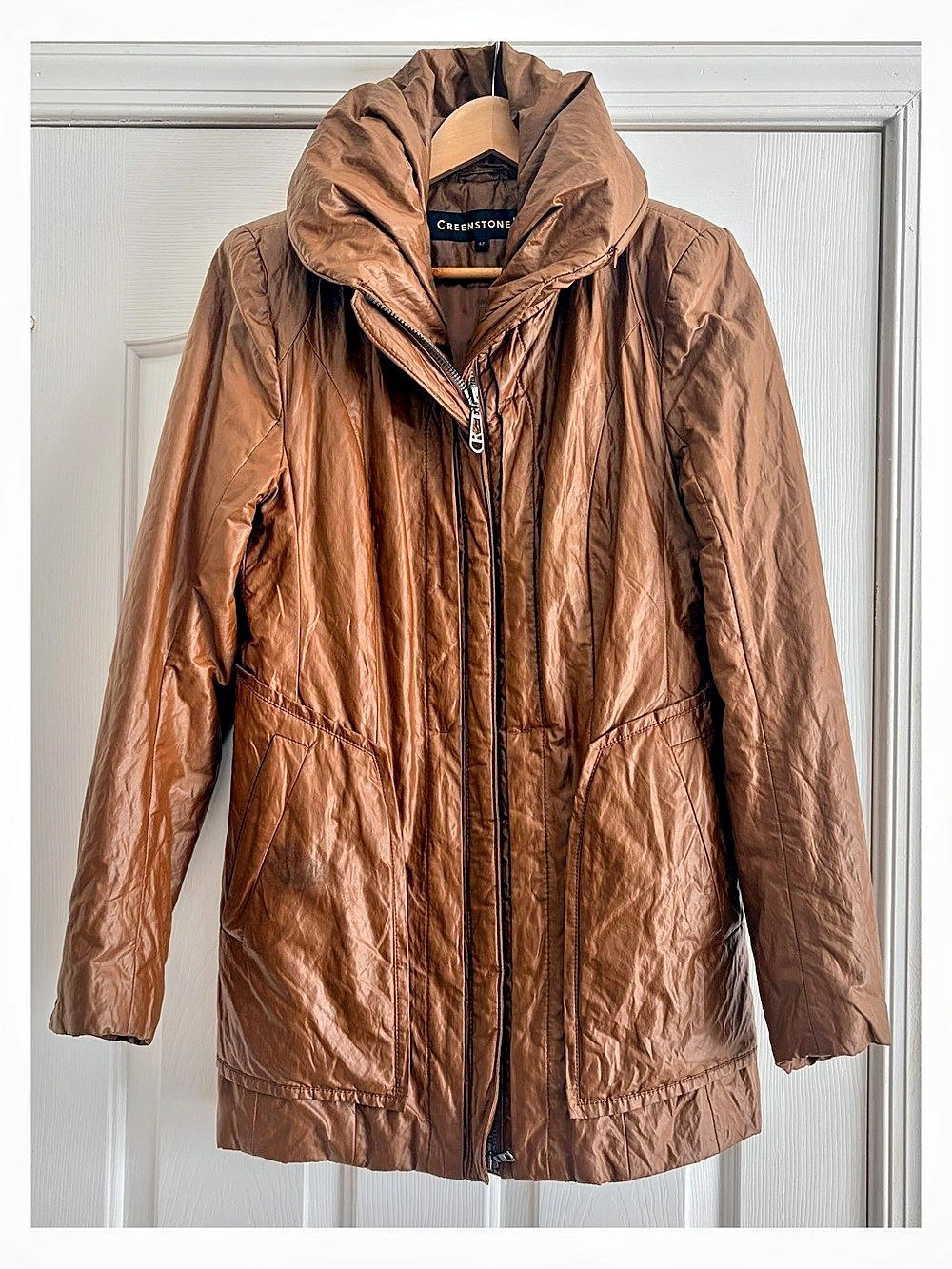 Creenstone Women’s 42 Copper Hooded Coat Funnel Collar Lightweight